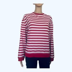 ERIKA sports women top pullover 3X white red striped long sleeved boxy red trim